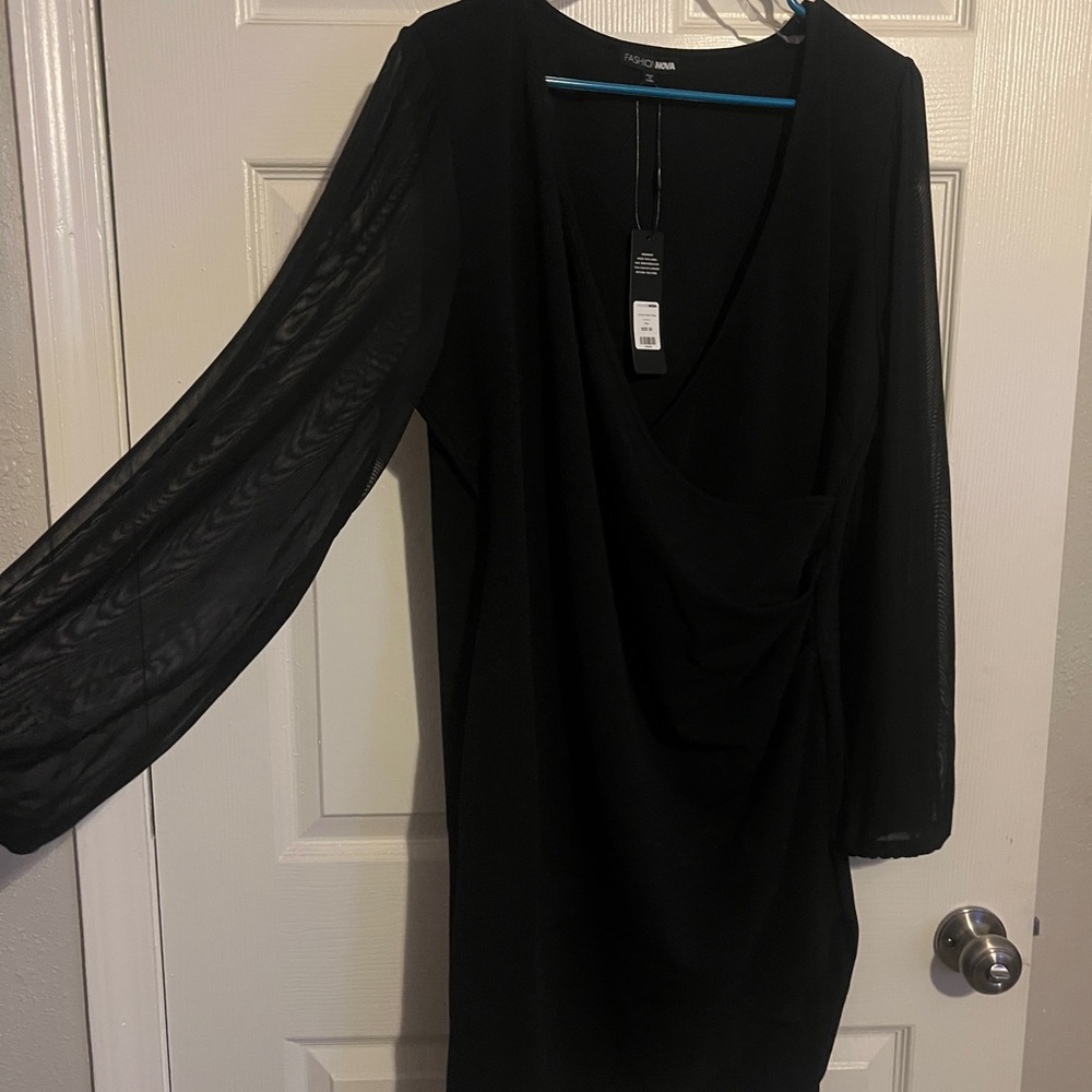 Fashion Nova Black Sheath Dress with Bishop Sleeves